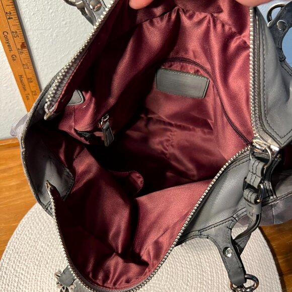 Coach Gray Metallic Signature Op Art Bag Tote Satchel F15746 - Picture 7 of 8